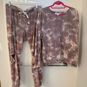Wildfox Brown and Cream Tie-Dye Sweat Set